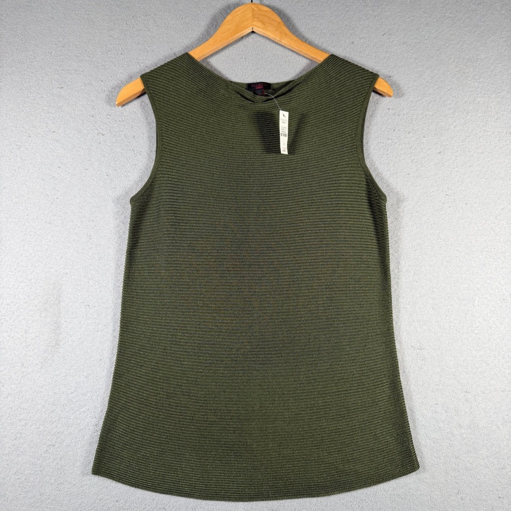 Talbots Collection Womens Olive Green Ribbed Knit Sleeveless Boat Neck Top S NWT
